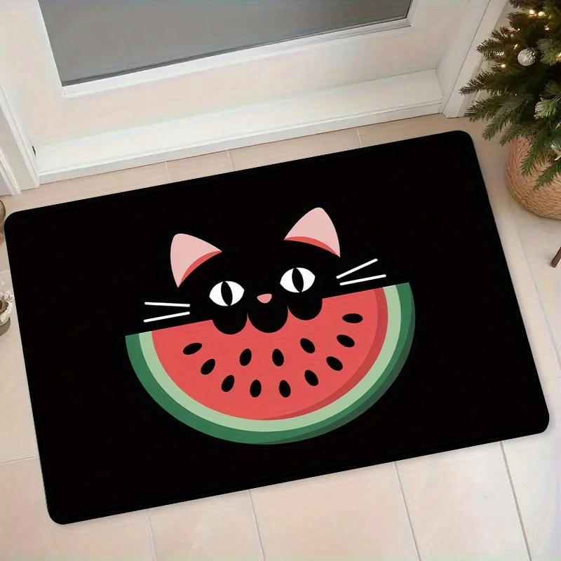 

Cat and Watermelon Pattern Flannel-printed floor mats has a non-slip function is suitable for entrances bathroom welcome carpets 40x60cm