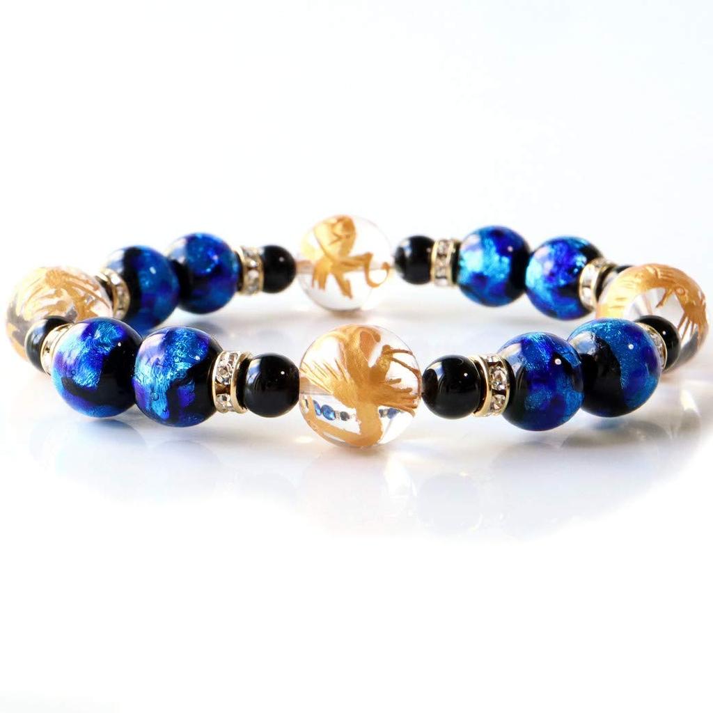 Four Gods Firefly Glass Bracelet Onyx Crystal Natural Stone Power Stone Accessories [GOLD STONE] Men's