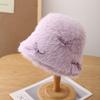 Sweet Bow Plush Bucket Hat Schoolgirl Cute Bucket Hat Winter Foldable Fashion Basin Hat