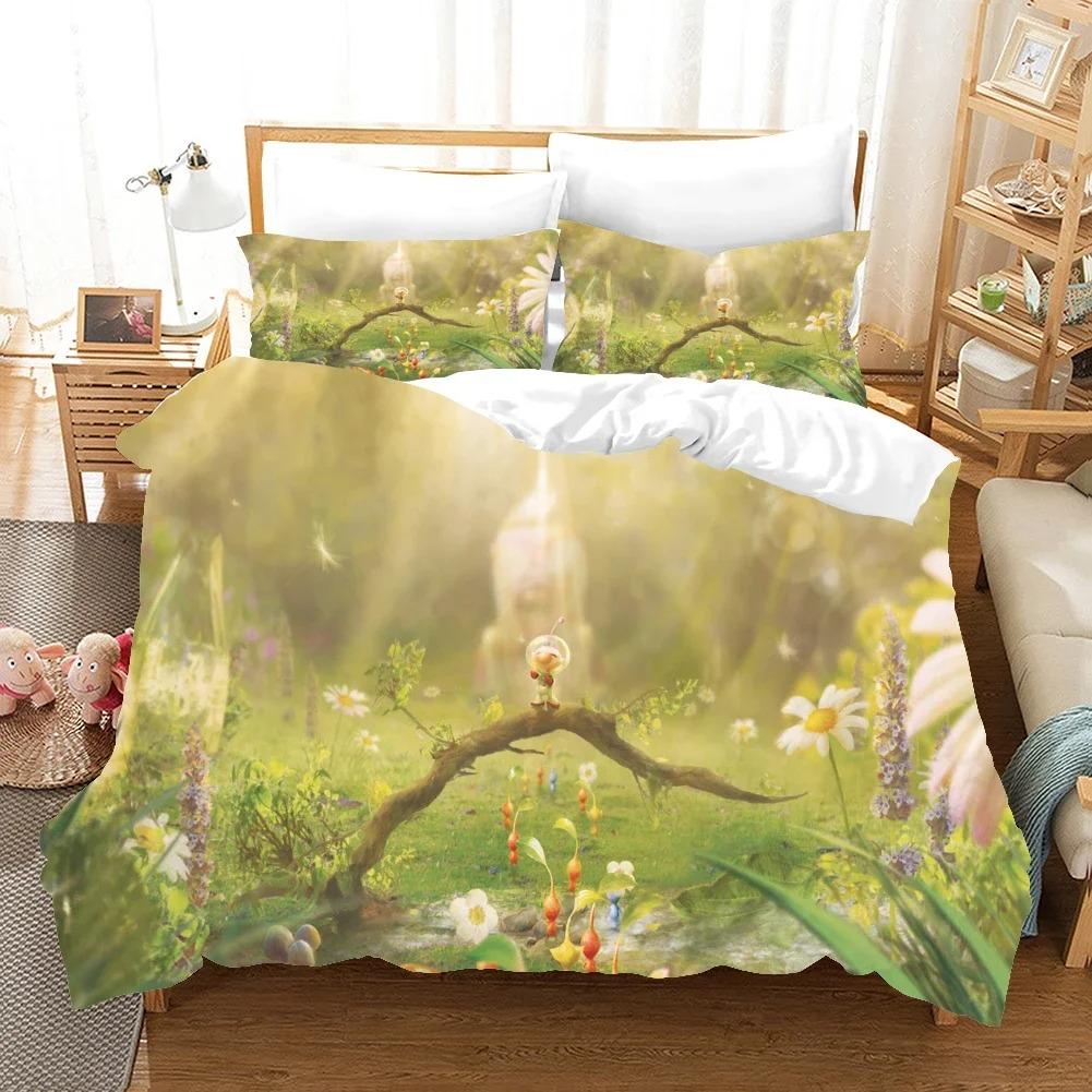 3D-tryckt Anime Pikmin Sängklädesset Påslakan Sovrum Täcke Överdrag Enkelt Twin King Size Quiltöverdrag Hemtextil