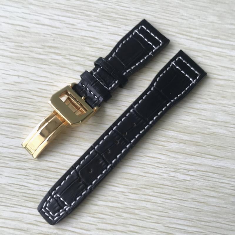 22 mm hnědočerná s bílými stehy Řemínek k hodinkám z pravé kůže Nahradit za náramek s řemínkem na hodinky IWC Big Pilot Deployant