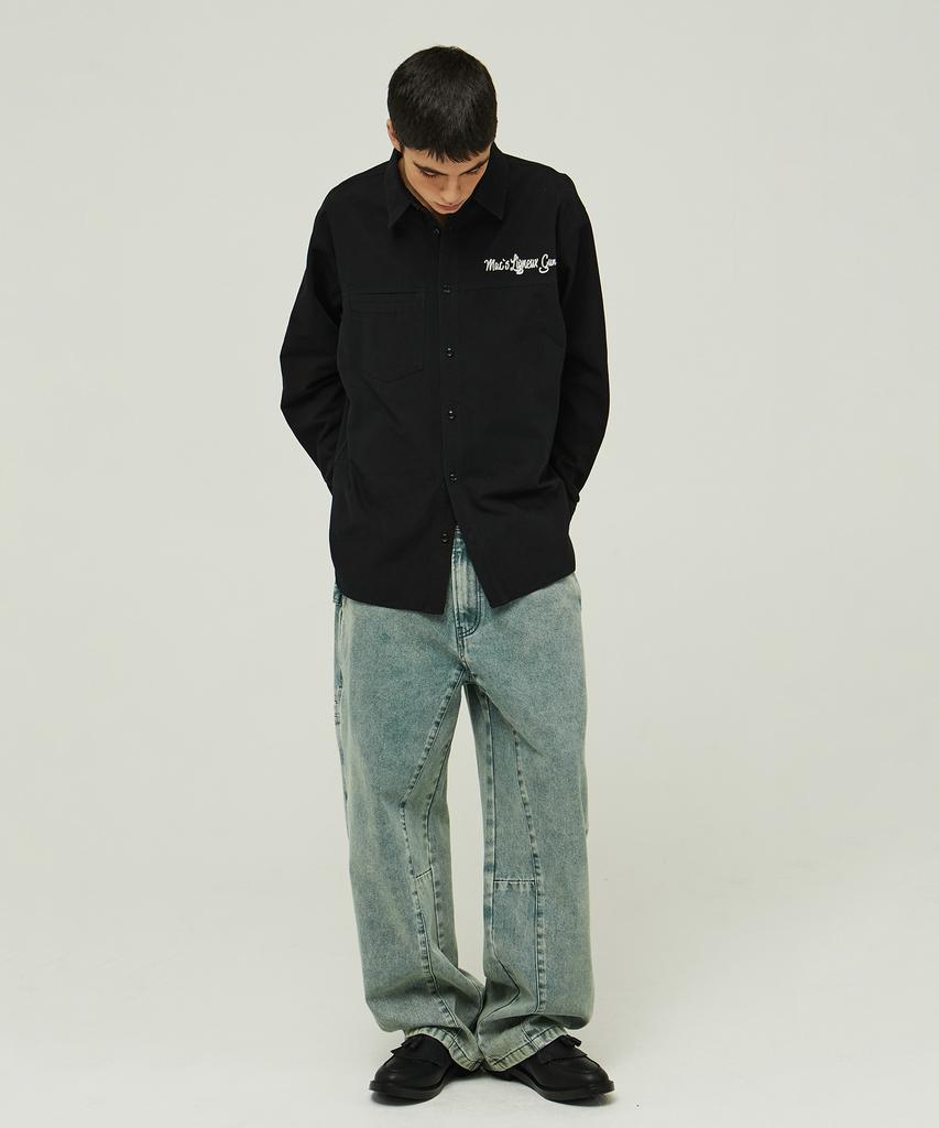 MAGOODGAN Labor 2117 Chain Embroidery Oversized Black Cotton Shirt