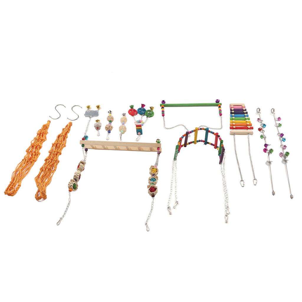 12pcs Chicken Coop Toys Colourful Lyre Swing Suspension Bridge Ladder Fruit Forks Mirror Rattan