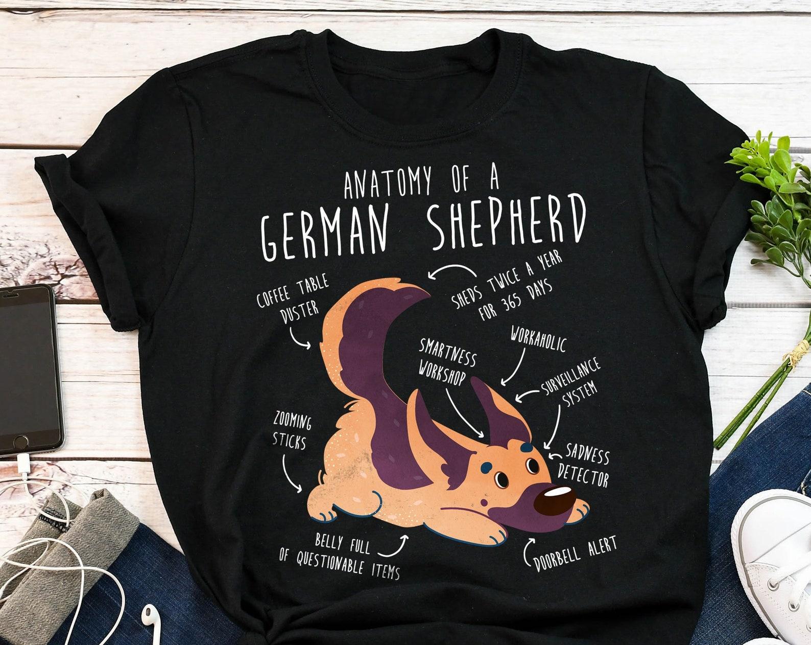 German Shepherd Shirt, , , Funny Dog Lover Gift, Cute German Shepherd Mom Dad T-shirt, Dog Lover Tshirt, Pet Graphic Tee, Anatomy 140