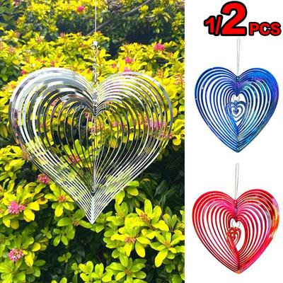 1/2 Uds. Spinner de viento con forma de corazón ABS, atrapavientos, carillón de viento giratorio, repelente de pájaros, decoración colgante en 6 colores