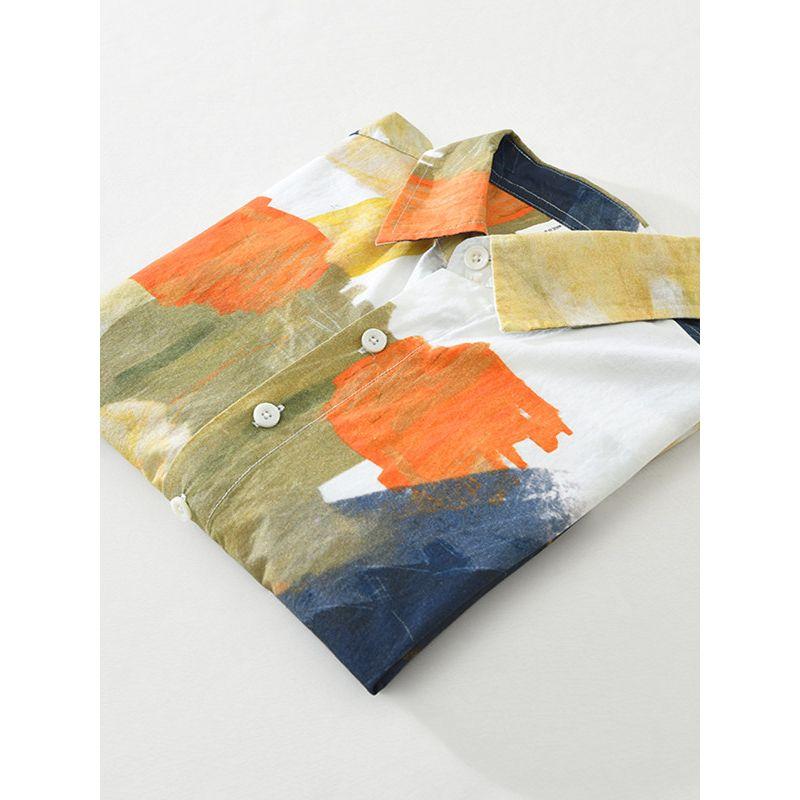 Summer Seaside Japan fashion Full Cotton Short sleeve Shirts Men's Fashion Pu Handsome Youth Graffiti over Print Shirt New