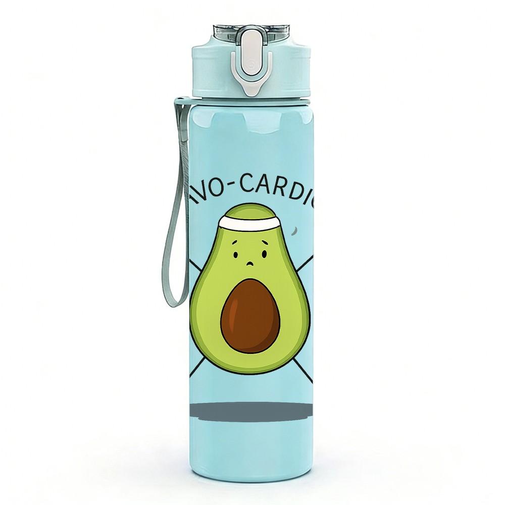 1PC Fitness Avocado Cartoon Print 750ml Color Plastic Sports Water Bottle Leakproof Flip Straw Lid Suitable for Sports Office Home Use