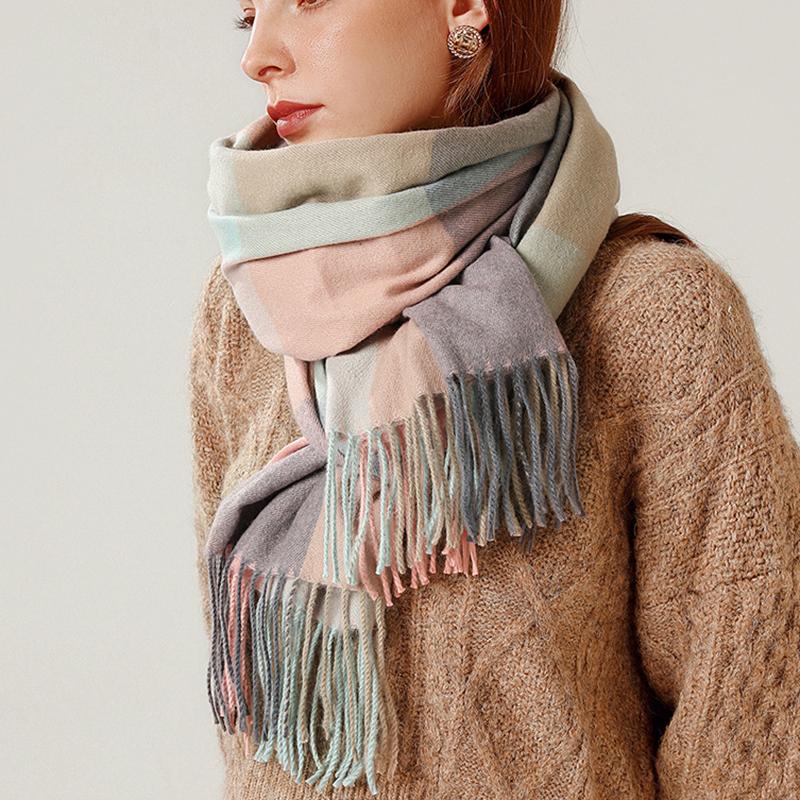 Sciarpa da donna a righe a quadri, scialle, autunno inverno