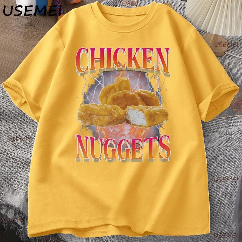 Funny Chicken Nuggets Tshirt Unisex 90s Vintage Cotton Short Sleeve Tshirt Casual Round Neck Graphic T Shirts Loose Printed Tees