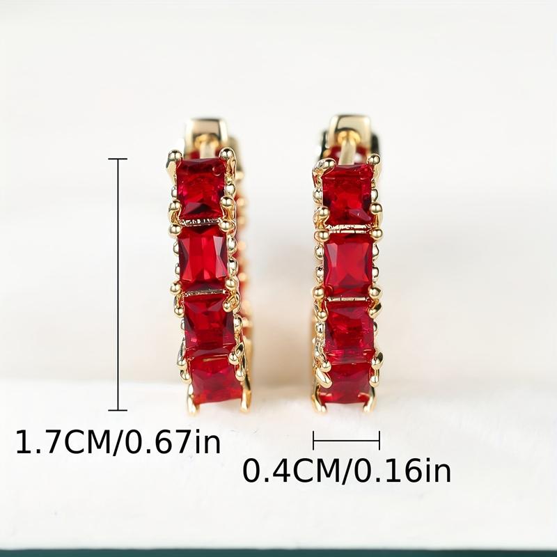 Mote rød firkantet sirkon bøyle øredobber for kvinner Luksus sexy gullfarge smykker motetilbehør