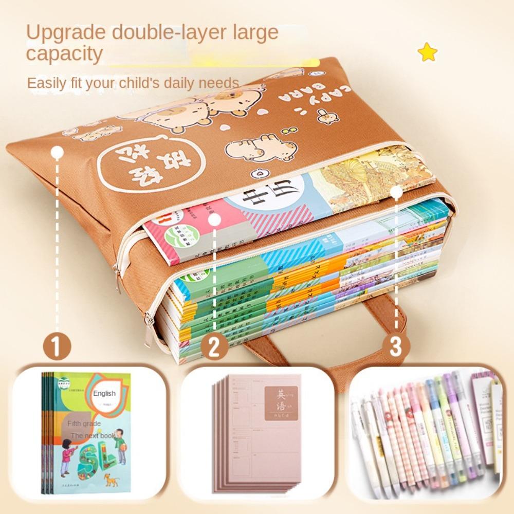 

Zipper Tote Capybara Tote School Bag Large-capacity Cartoon A4 File Bag Learning Supplies коричневый