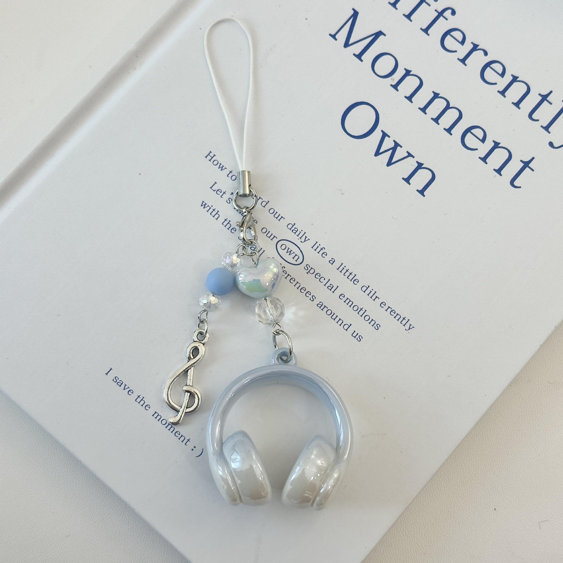 Mini Earphone Beaded Keychain Pendant Gradient Macaron Colors Phone Chain Accessories Stylish Mobile Phone Bag Charm Bead