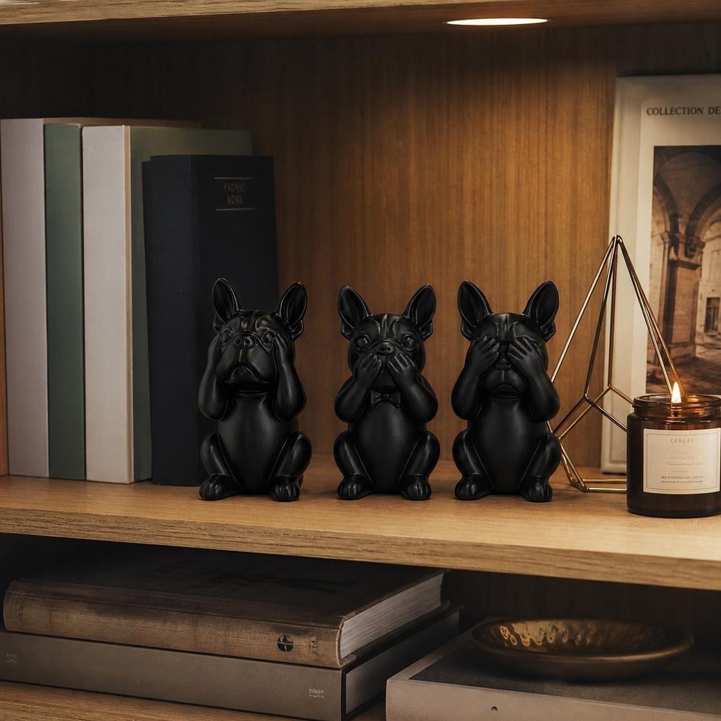 3D Printed French Bulldog Sculpture Set Decorative Figurines Modern Animal Statues for Home Office Desk Shelf Decor