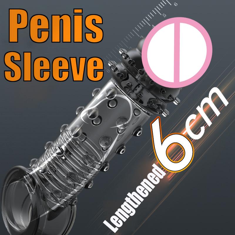 Reusable Penis Extension Sleeve Delay Ejaculation Cock Cover Penis Extender Vibrator Sex Toys For Men Adults Products