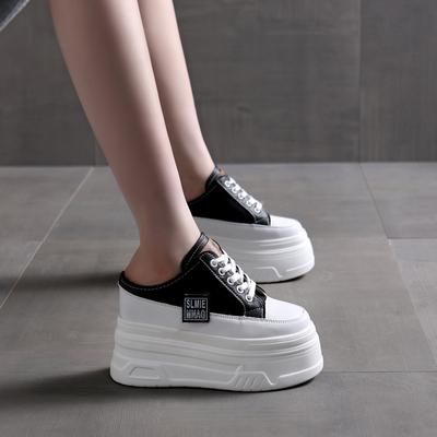 Fashion 12CM Ladies Summer Shoes Slip On Genuine Leather Fashion Women Wedge Slipper Platform Wedge Sandals Sandals