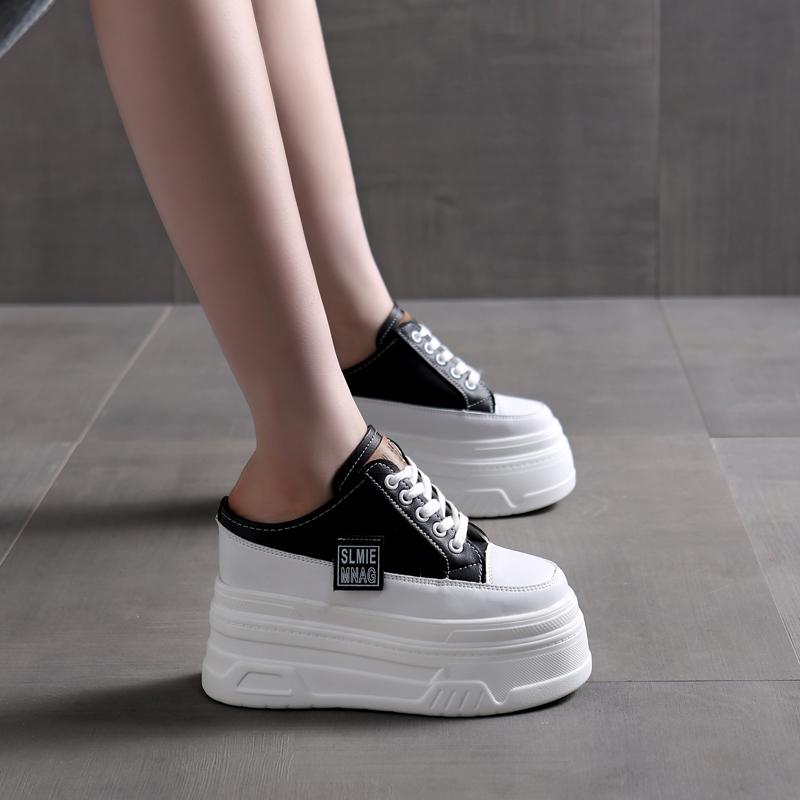 

Мода 12 см Женская летняя обувь Слипоны Натуральная кожа Модные женские тапочки на танкетке Платформа Сандалии на танкетке Сандалии 38