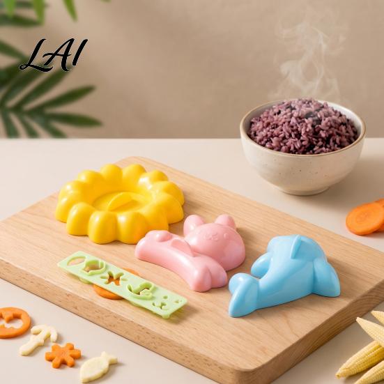 Kids Meal Decoration 4PCS Cute Rice Ball Molds Rabbits Dolphins Flowers And Long Shape Food Molds Portable Grade PP Sushi Maker for DIY Japanese