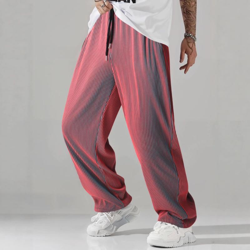 Men's Pleated Wide Leg Pants Casual Elastic Waist Drawstring Loose Trousers For Streetwear