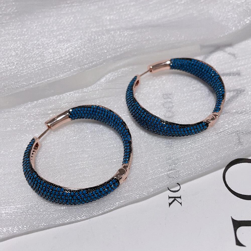 SENYU Super Luxus Türkis Große Creolen Dubai Brautschmuck Mikro-Einlage AAA Zirkonia Großer Schwerer Kreis Ohrring