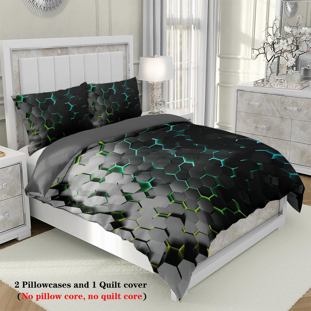 3pcs Geometric Light Pattern Bedding Set, for Teenagers and Adults Bedroom, 1*duvet Cover+2*pillowcase, for Single Bed