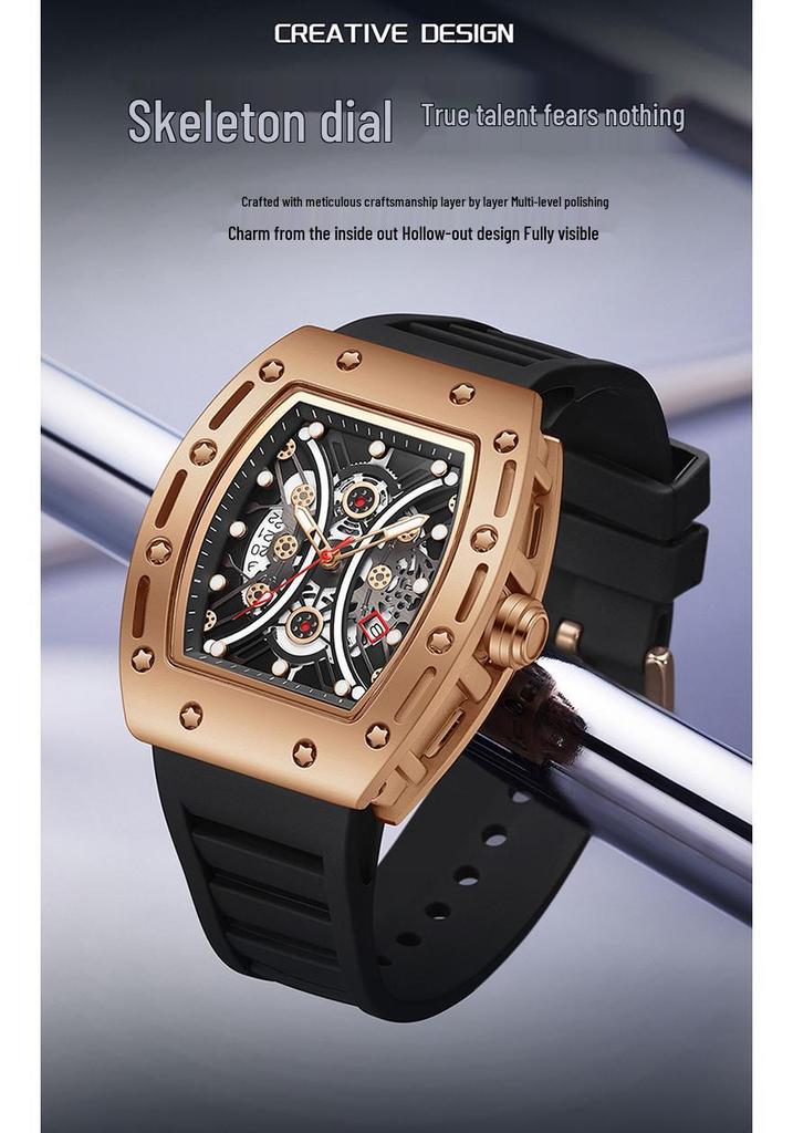 OFNS Luminous Barrel-Shaped Quartz Men's Watch - Waterproof with Calendar