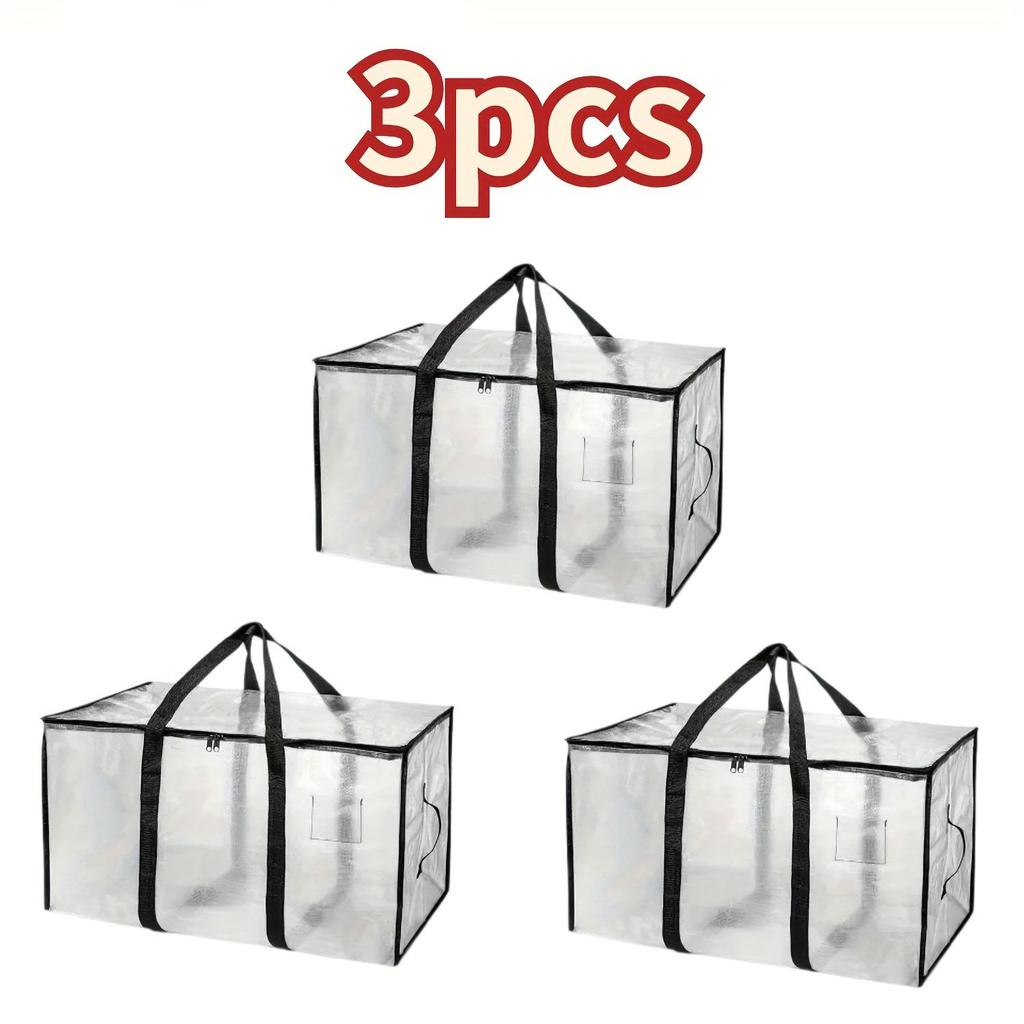 Quilt Organizer Bag Foldable Transparent Large Capacity Woven Closet Sort Waterproof Double Zipper Portable Storage for Clothes