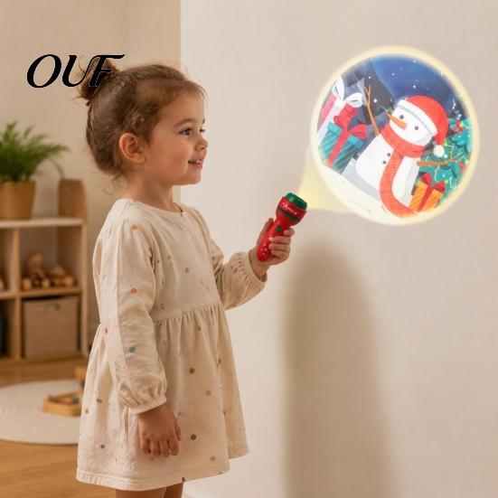 Handheld LED Projector Lamp Kids Christmas Flashlight with 24/32 Patterns, Cartoon Projection Torch, Santa Claus Pattern Light Educational Films, Boys