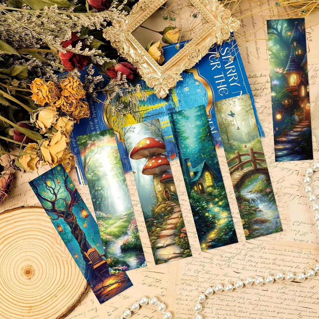 30Pcs Fantasy Mysterious Forest Bookmarks Student Page Markers Paper Cards Creative DIY Gift Book Marking Messages