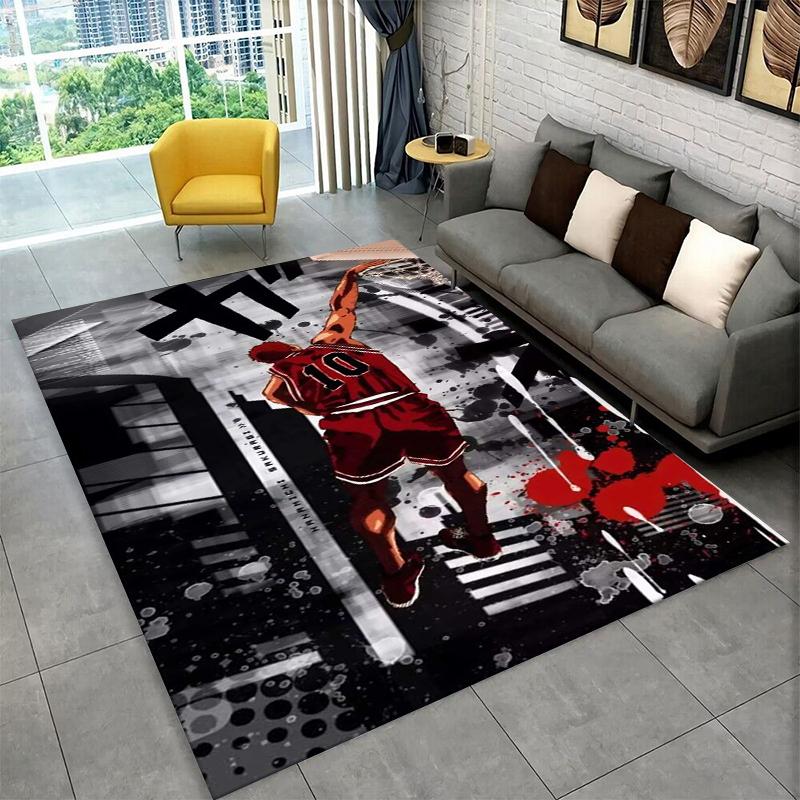 Retro Slam Dunk Basketball Anime Cartoon Carpet Rug for Bedroom Living Room Sofa Playroom Doormat Home Decor,Area Rug Non-slip