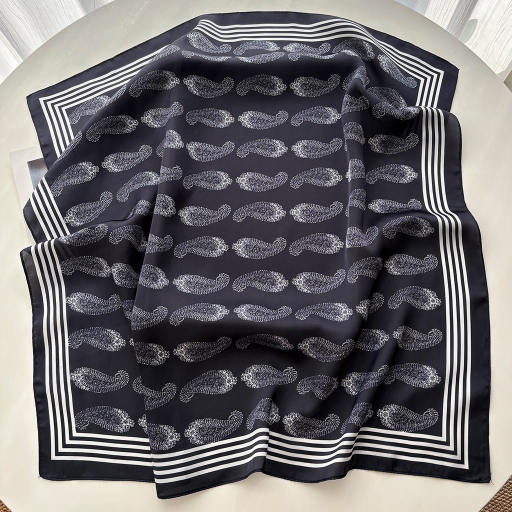 Luxury Square Scarf For Women Fashion Ladies Hijab Elegant Paisley Print Neckerchief Bandanas Soft Stain Faux Silk Scarves Shawl