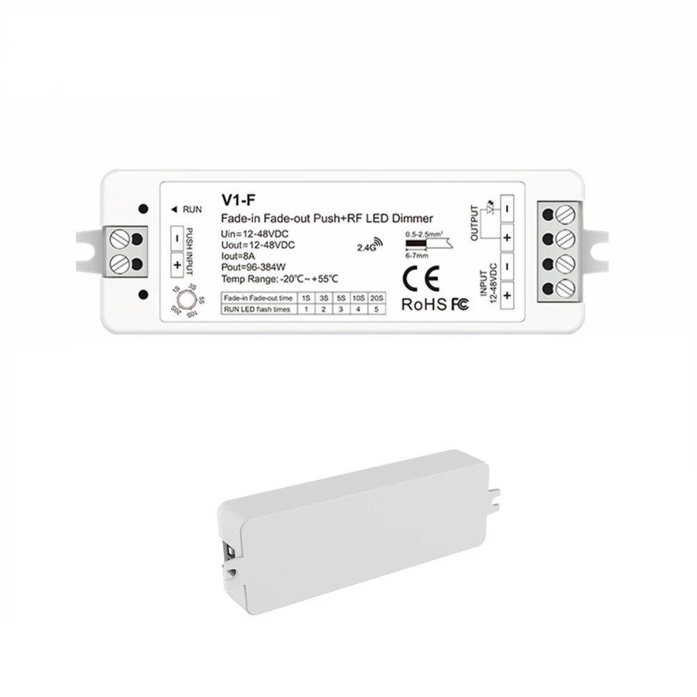 Skydance V1-F 1CH*8A 5Fading Speed Dimming For Single Color LED StripLight 12-48VDC CV Fade-in Fade-out LED Dimmer(Push Dim)