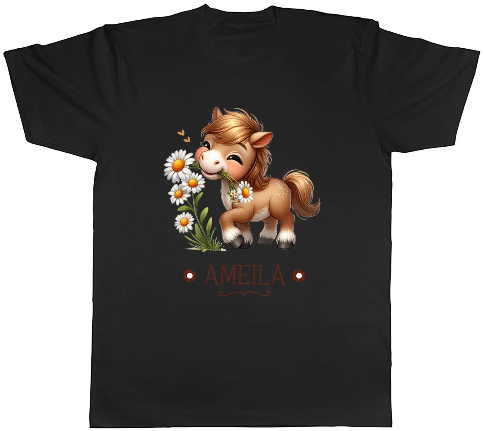 Personalised Horse Daisy Flower Mens T-Shirtest Animal Floral Tee Gift XL