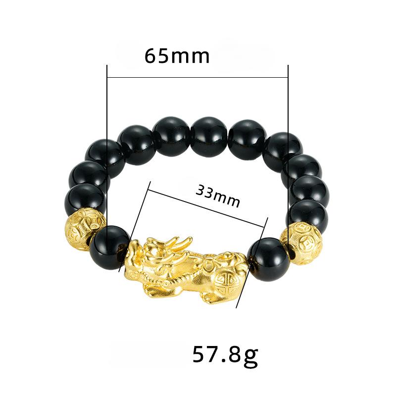 Sand Gold Pixiu Bracelet for Men and Women Chinese Style Black Stone Wine Red Imitation Gold Pixiu Bracelet Beads Jewelry Accessories