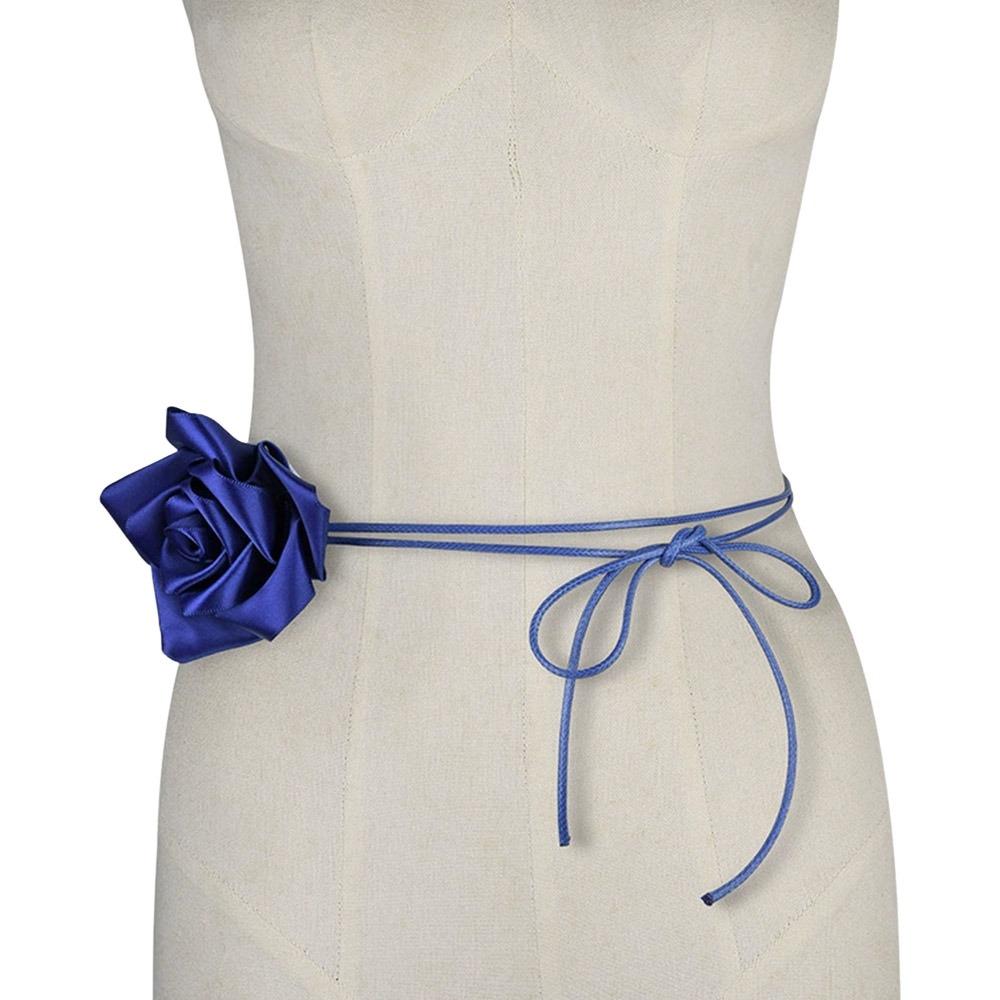 Decorative Rose Flower Rope Belts DIY Woven Waistband Strap Fabric Belt  For Women Lady Girl