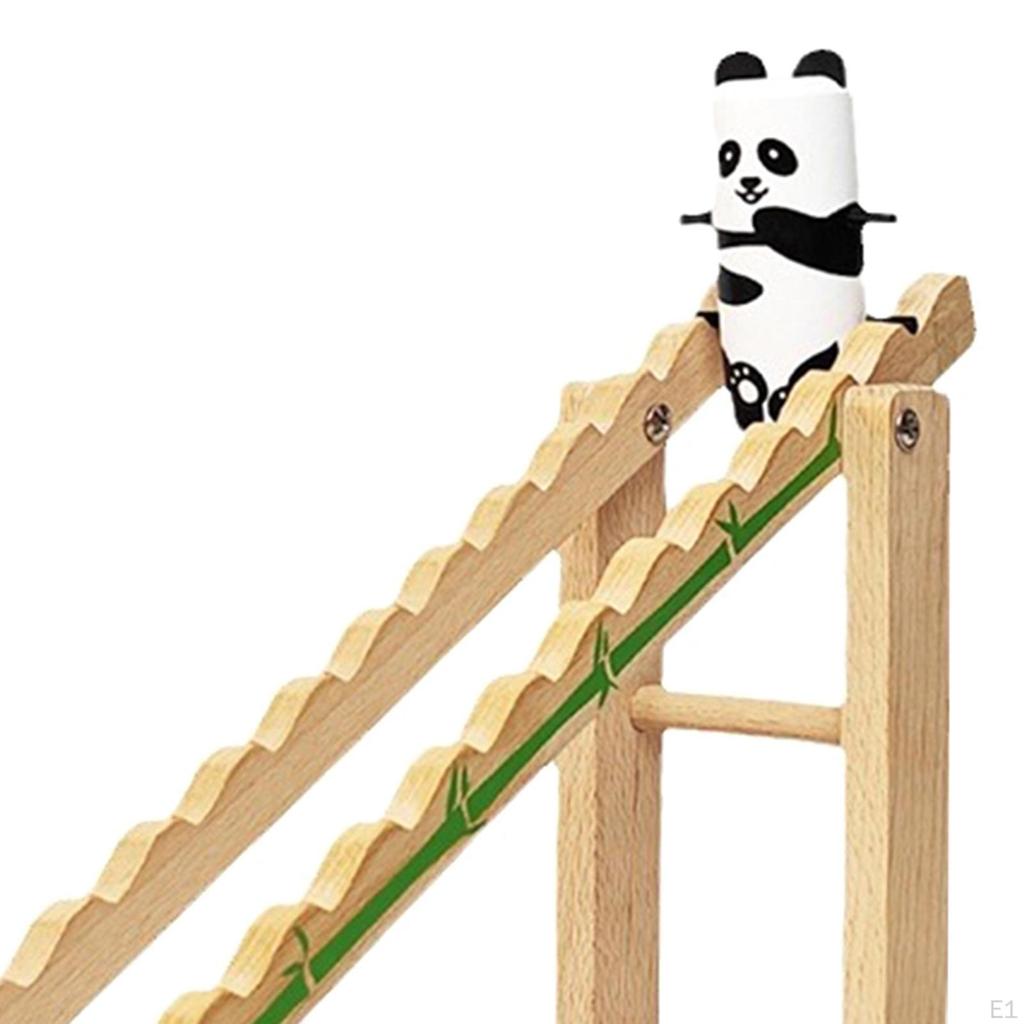 Toddlers Panda Slide Stairs Indoor Toy, Wooden Race Track Game Set, Small Climbing Toys