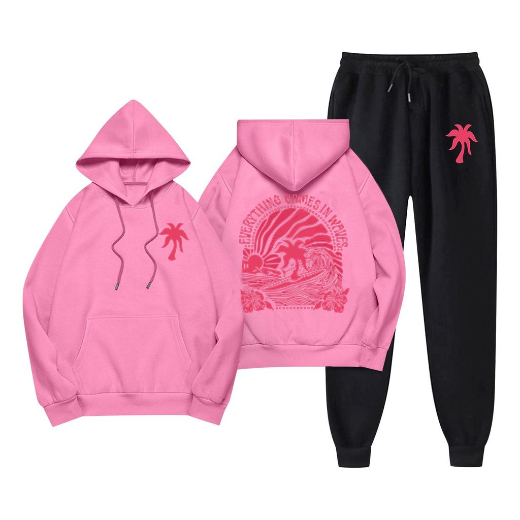 Unisex Langarm Casual Sweatshirt mit Tasche und Kordelzug und Hose Set