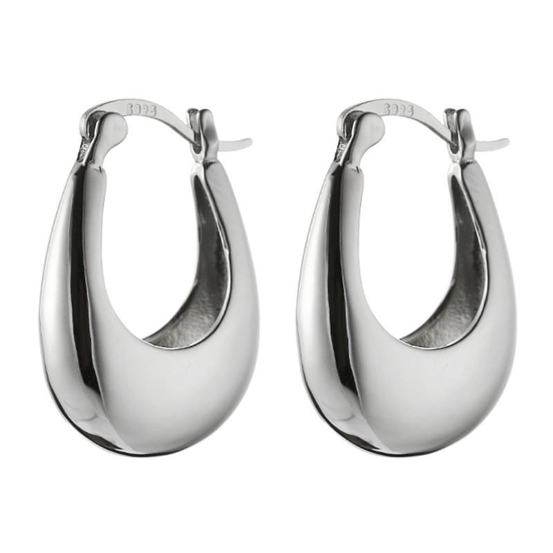 Sterling Geometric U-Shaped Hoop Earrings Women Minimalist INS Style Statement Jewelry 925 Sterling Silver