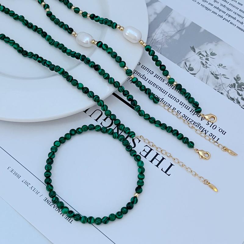 Luxury Commute Green Malachite Natural Baroque Pearl Beaded Bracelet Necklace