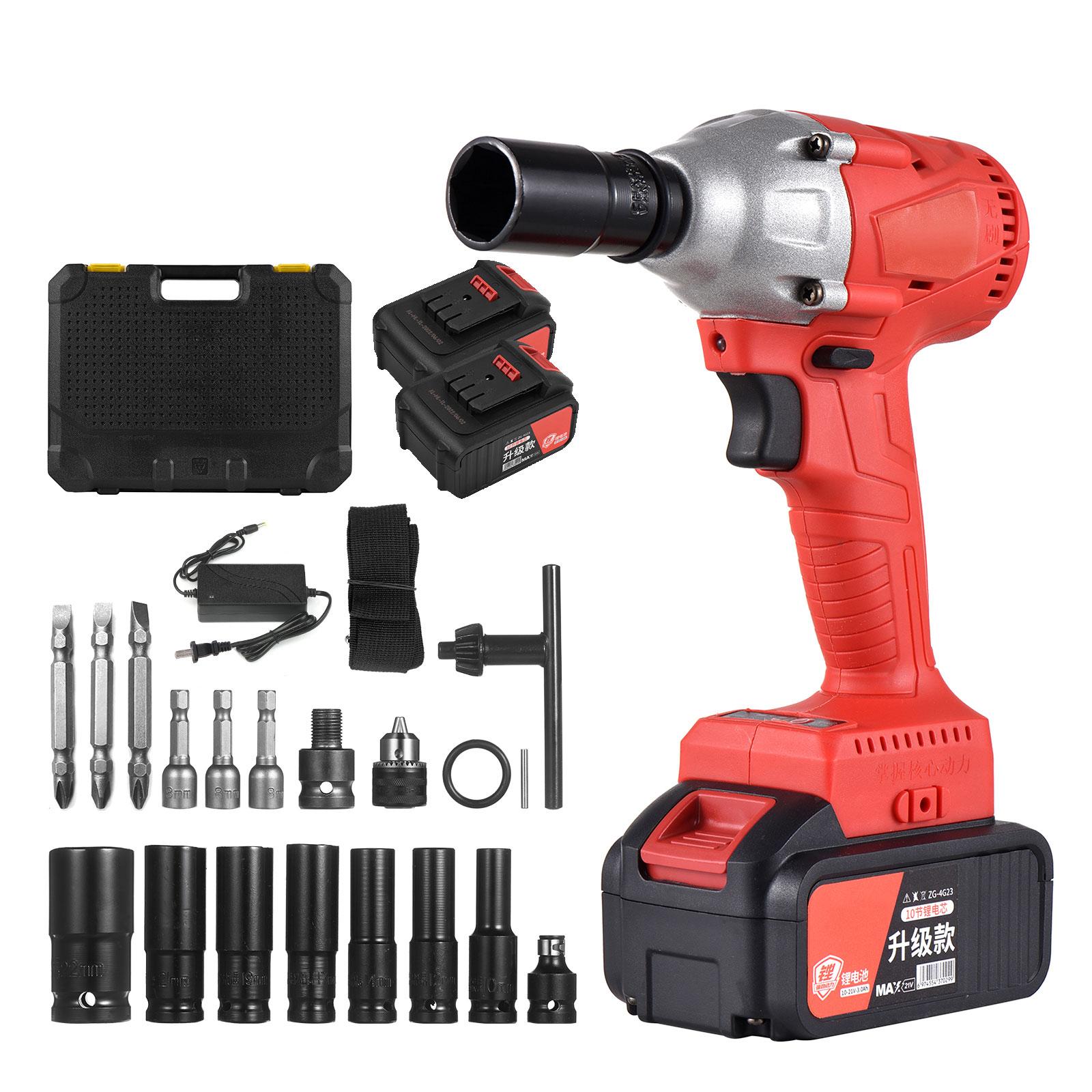 

Аккумуляторный бесщеточный ударный гайковерт, 21 В, с патроном 1/2 дюйма, крутящий момент 320 Нм, комплект ручных силовых ключей, 1980 Вт US Plug 1 Battery with Accessories