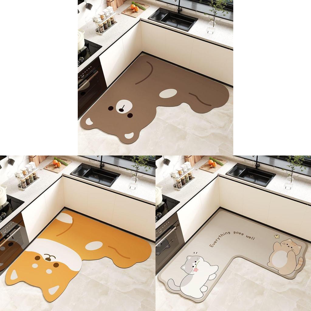 Cartoon Animal Kitchen Mat With Water Absorption Nonslip Silicone Diatom Mud For Home And Cooking Use