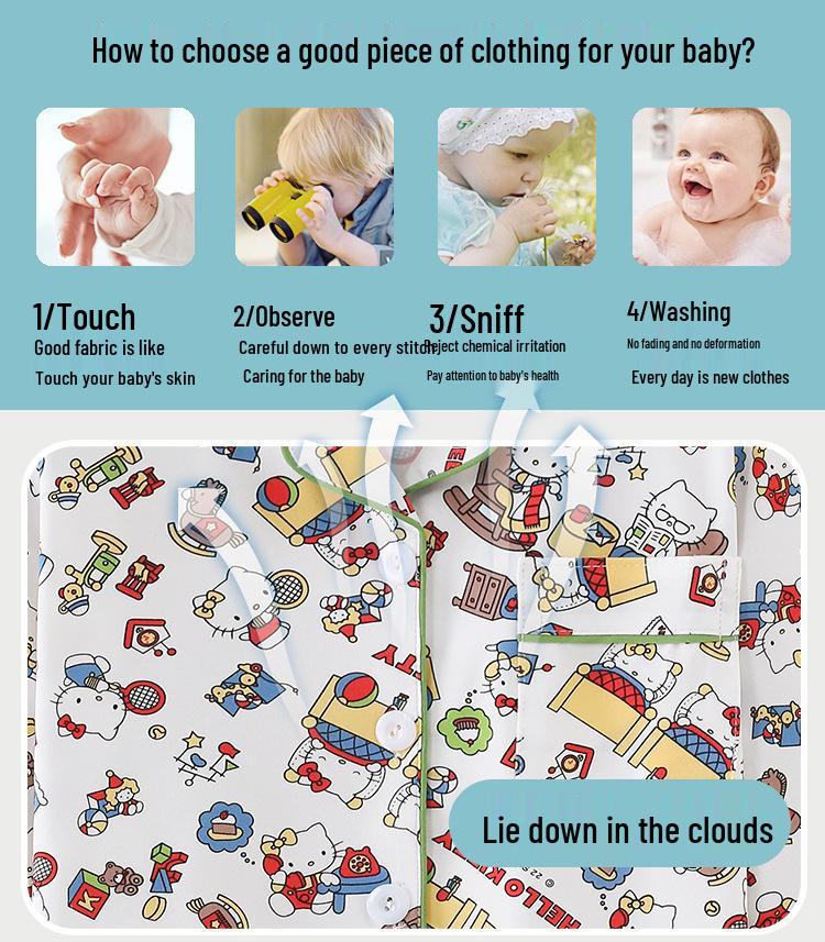 Children's Cartoon Print Pajama Set - Long Sleeve Cardigan with Turn-Down Collar, Imitation Cotton, for Spring and Autumn