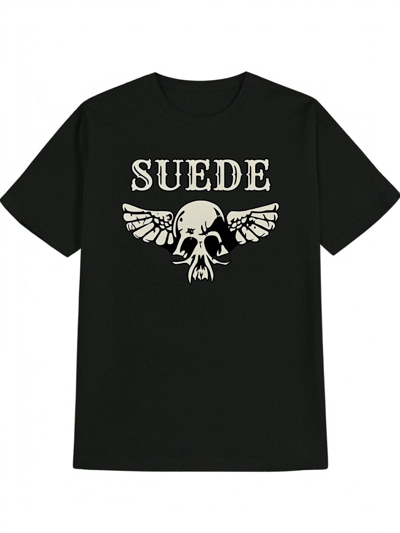 

Casual Graphic T-shirt with Skull & Wings Print - Black Round Neck Summer Tee S