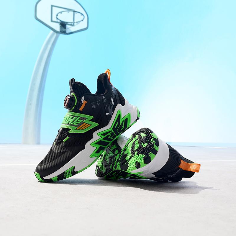 Anta Cement Nemesis Non-Slip Wear-Resistant Low-Top Basketball Shoes Kids Sneakers Black Green Orange 312321124H-8