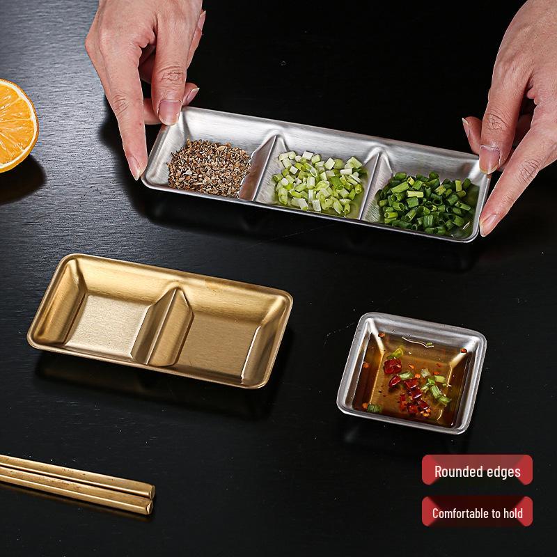 Koreanische 304 Edelstahl-Saucenschale mit zwei oder drei Fächern für Hot Pot & Grill-Gewürz-Dip
