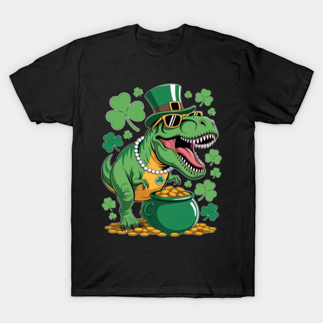 Men Black Print T-shirt Kids St Patricks Day Dinosaur Saint Pattys Trex Boys Kids Toddler No-Cut Transfer Paper Print Cotton Tshirt L чёрный