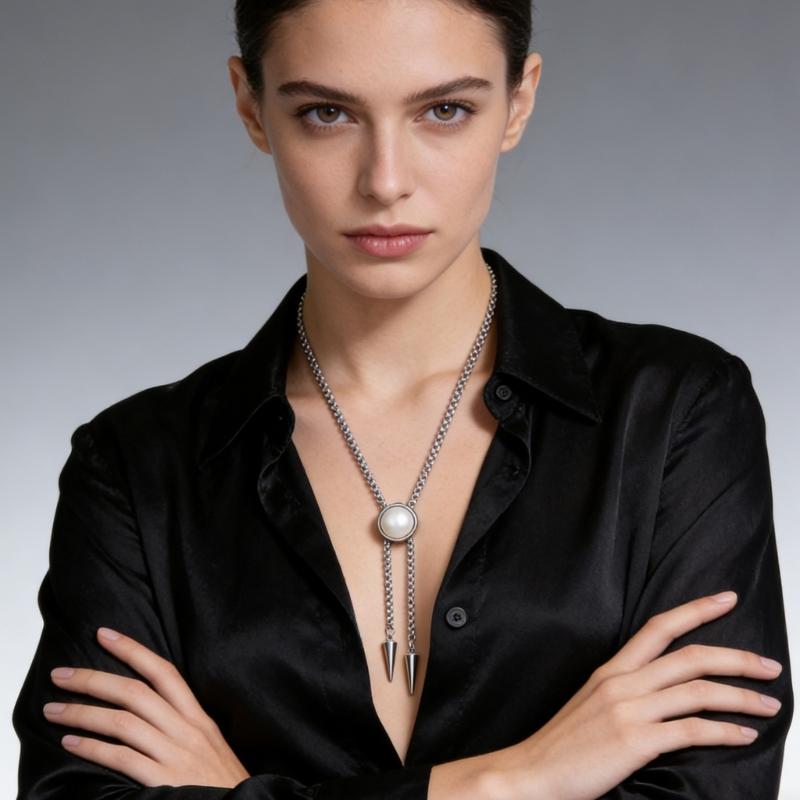 Stainless Steel Bolo Necklace Lightweight Movable Pointed Cone Neckchain Jewelry for Daily Use and Travel Adventures