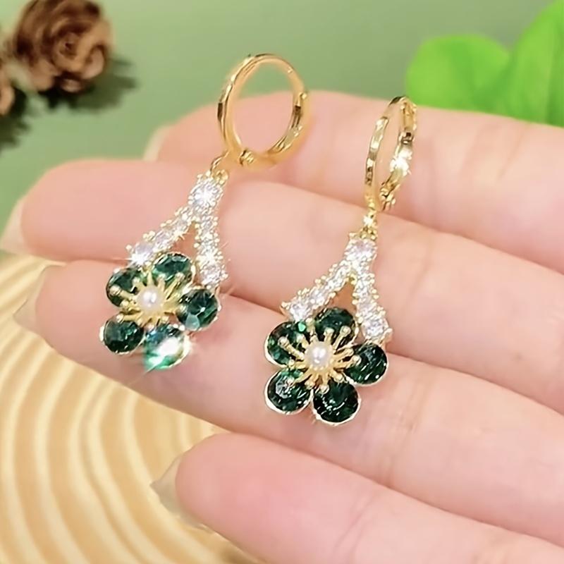 

New Summer Luxury Green Crystal Flower Earrings for Women Fashionable Personalized Daily Accessory Party Jewelry Birthday Gifts
