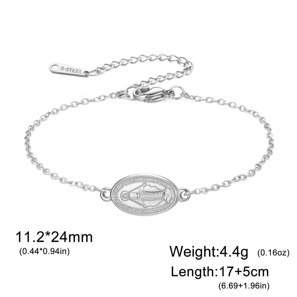 Virgin Mary Pendant Bracelet for Women Stainless Steel Cross Bracelet Catholic Christian Faith Bracelet Religious Gift for Girls