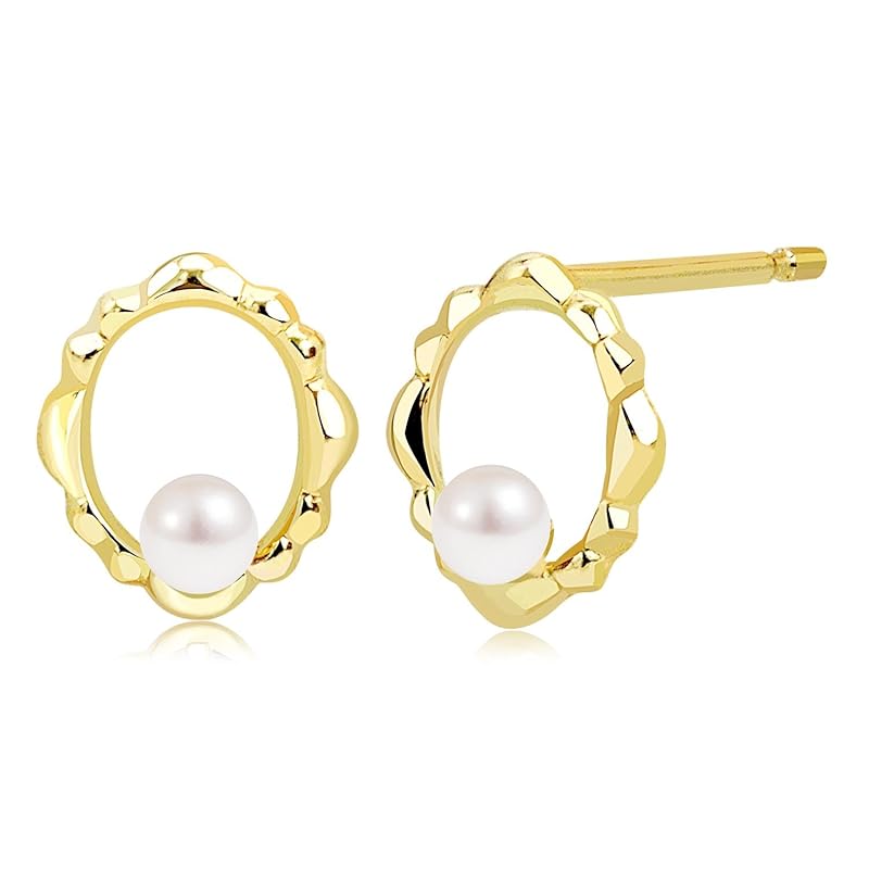 

[Sears] earrings ladies K10 natural stone stud earrings bullion design 10 gold stud gold freshwater pearl se105-0025-yg-tp