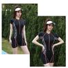 Simple Slim Slimming Short-sleeved High-necked One-piece Boxer Swimsuit Women's Zipper Surfing Diving Suit Plus Fat Large Size